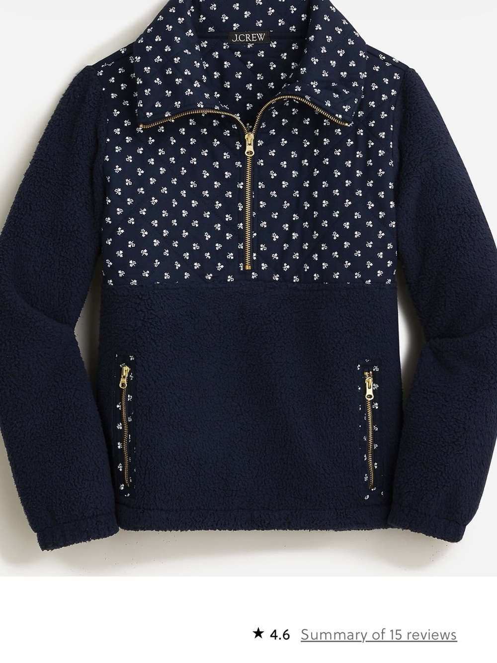 J.Crew Quilted sherpa fleece half-zip pullover in print